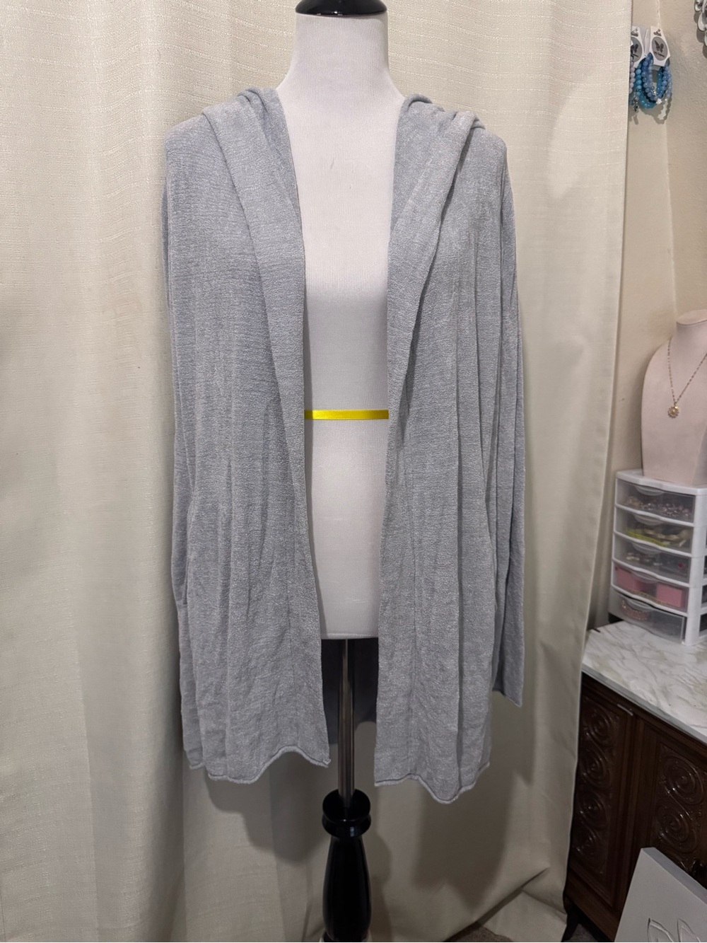Barefoot Dreams CozyChic Ultra Lite Hooded Open Front Cardigan Gray XL